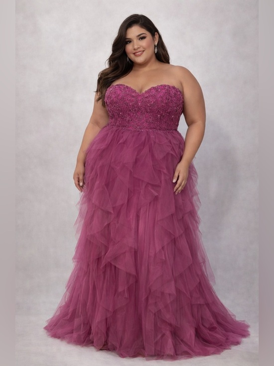 Fashion Nova Dresses & Skirts - Fashion Nova Plus Size Strapless Ruffled Tulle Gown in Deep Magenta Size 3XL